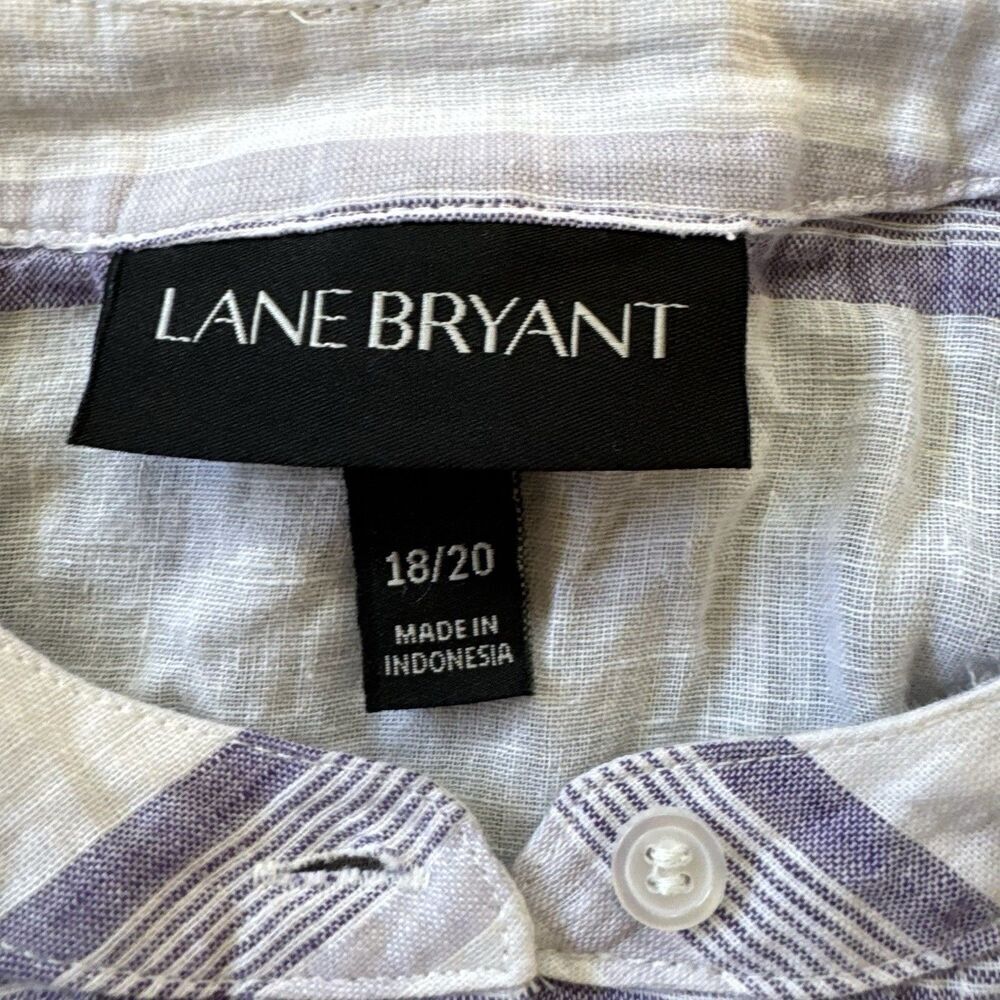 Lane Bryant linen blend long sleeve pin tuck tunic top 18/20 White Purple Stripe - Picture 4 of 6